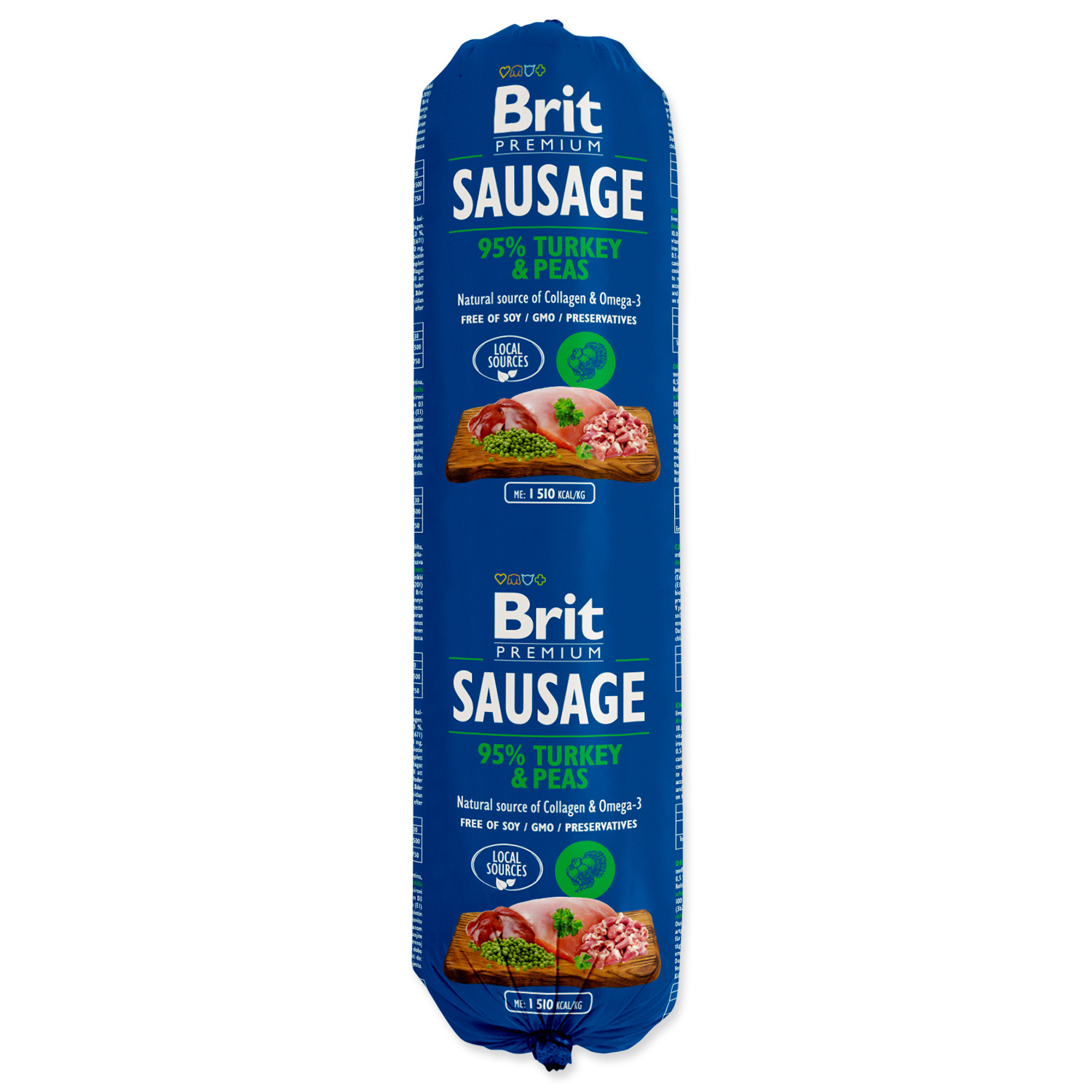 brit premium dog sausage turkey peas 800g