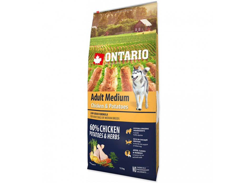 ontario dog adult medium chicken potatoes herbs 12kg